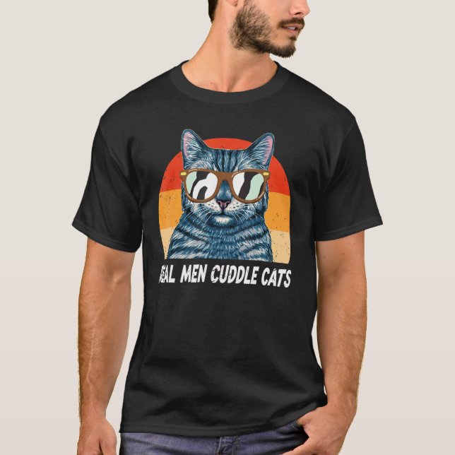 Camiseta Hombres Reales Cuidan Gatos Tee Mens Cat Daddy Dad (Anverso)