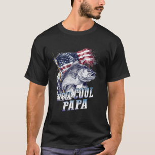 Camiseta Hombres Reel Cool Papa Bandera Americana Pesca Día