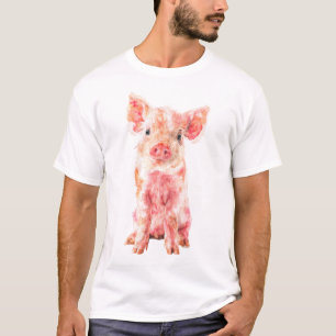 Camiseta Hombres retrato de cerdito rosa acuarela caprichos
