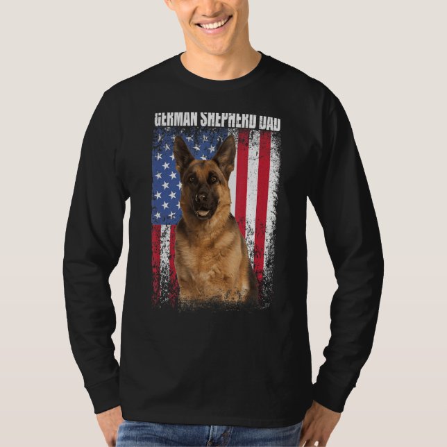 Camiseta Hombres Retro Bandera Estadounidense Pastor Alemán (Anverso)