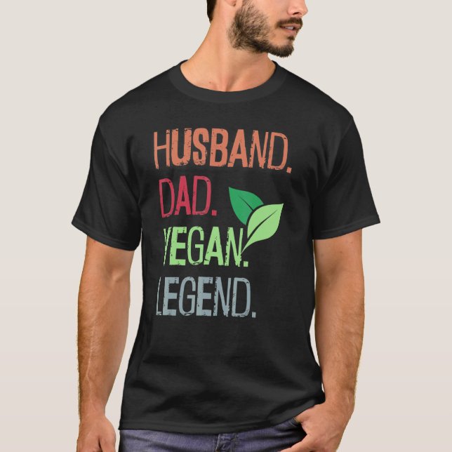Camiseta Hombres Retro Esposo Papá Vegan Legend Go Vegan Vi (Anverso)