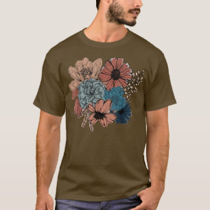 Camiseta Hombres Retro Vintage Floral de color de agua Muje