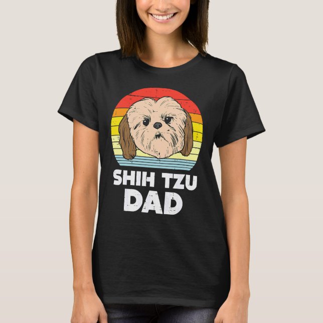 Camiseta Hombres Shih Tzu Face Dad Sunset Retro Mascota Due (Anverso)