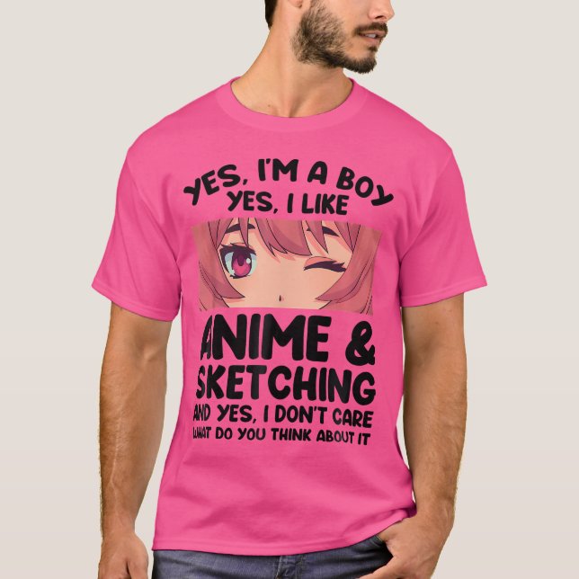 Camiseta Hombres Sí Soy Un Niño Sí Me Gusta Anime Esbozando (Anverso)