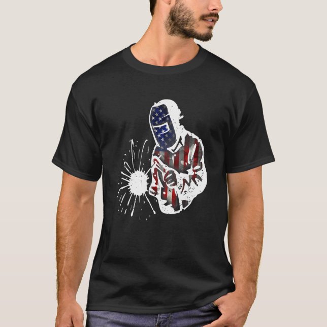 Camiseta Hombres Soldadora Dolor Ee.Uu. Bandera Americana S (Anverso)