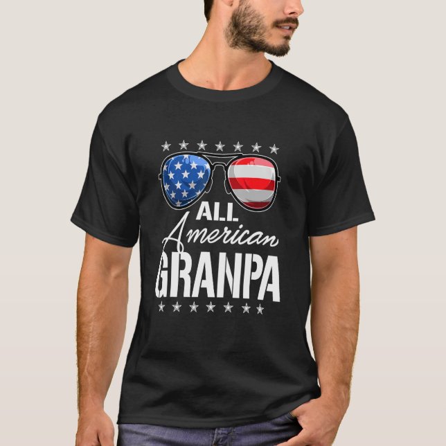 Camiseta Hombres Todo Abuelo Americano Gafas De Sol Bandera (Anverso)