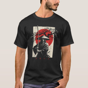 Camiseta Hombres Ukiyoe de color rojo katana de Samurai jap
