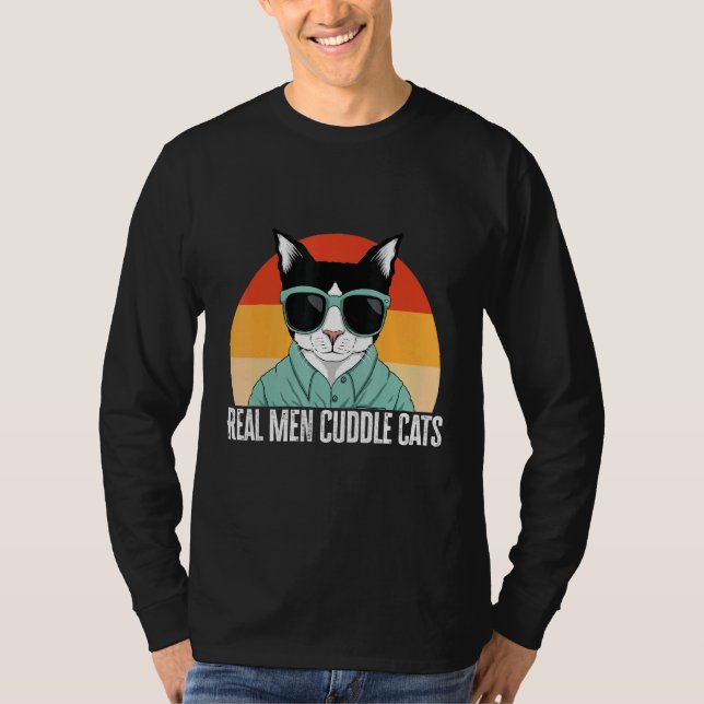 Camiseta Hombres Verdaderos Cuidan Gatos Gatos Vintage Homb (Anverso)