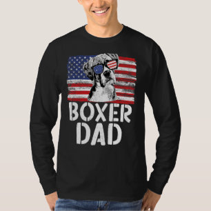 Camiseta Hombres Vintage American Flag Boxer Dad Dog For Fa