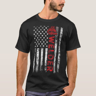 Camiseta Hombres Welder Bandera Estadounidense Patriótica S