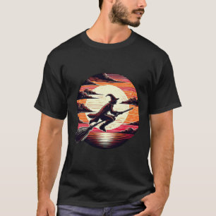 Camiseta Hombres Witch equitación Broom in sunset art ilust