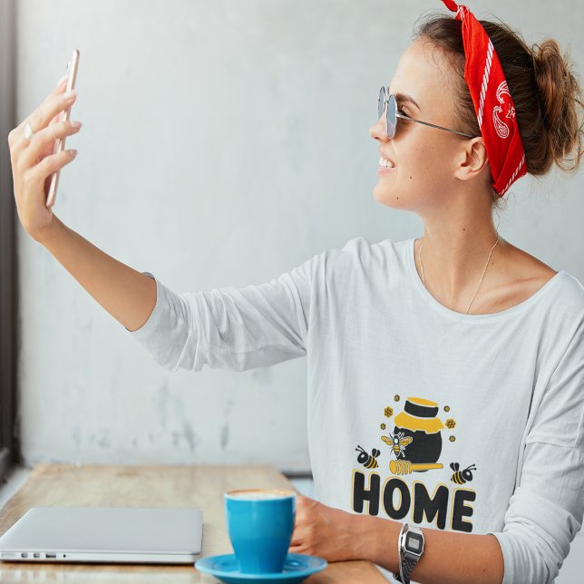 Camiseta "HOME" de personalizado Bee and Honey Jar (Cartoon Bee and Honey Jar "HOME" T-Shirt)