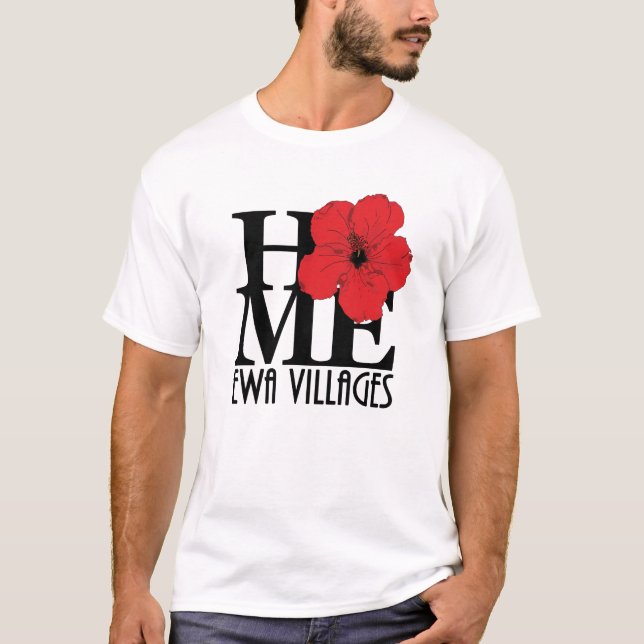 Camiseta HOME Ewa Villages Red Hibiscus (huella frontal) (Anverso)