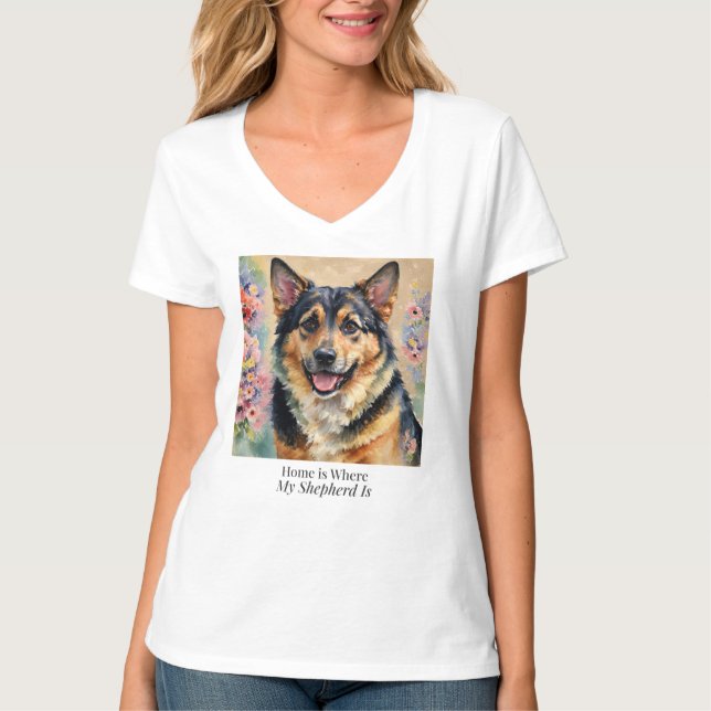 Camiseta Home Is Where My Shepherd Is Women’s V-Neck  (Anverso)
