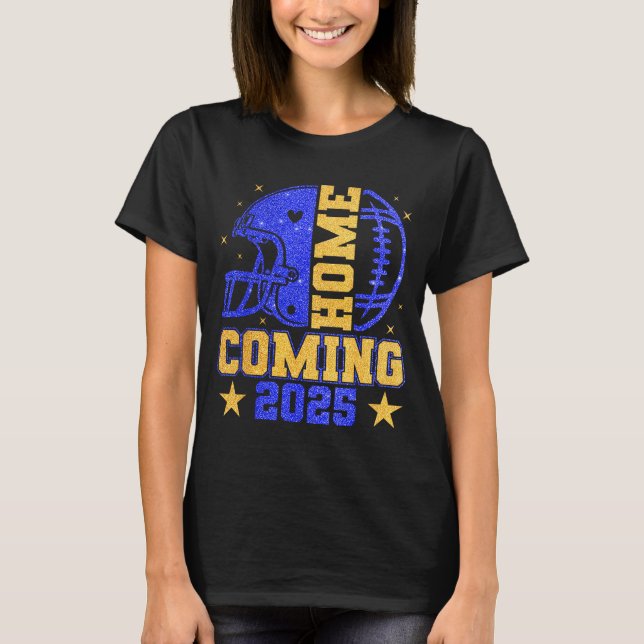 Camiseta Homecoming 2025 Hoco Football Mama Girl Blue Gold  (Anverso)