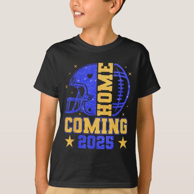 Camiseta Homecoming 2025 Hoco Football Mama Girl Blue Gold  (Anverso)