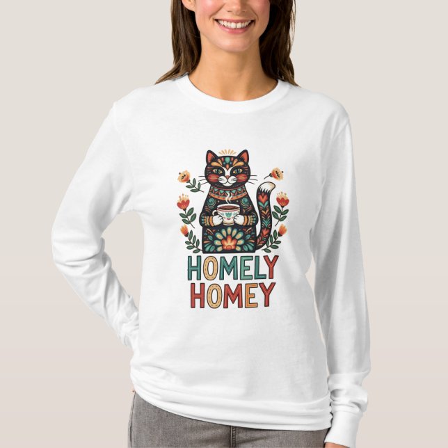 Camiseta Homely Homey acogedor diseño de gatos (Anverso)