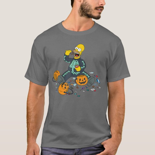 Camiseta Homer Halloween Trick or Treat Candy Binge (Anverso)