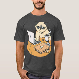 Camiseta Homo Office Cat Con Café En Una Computadora 995 