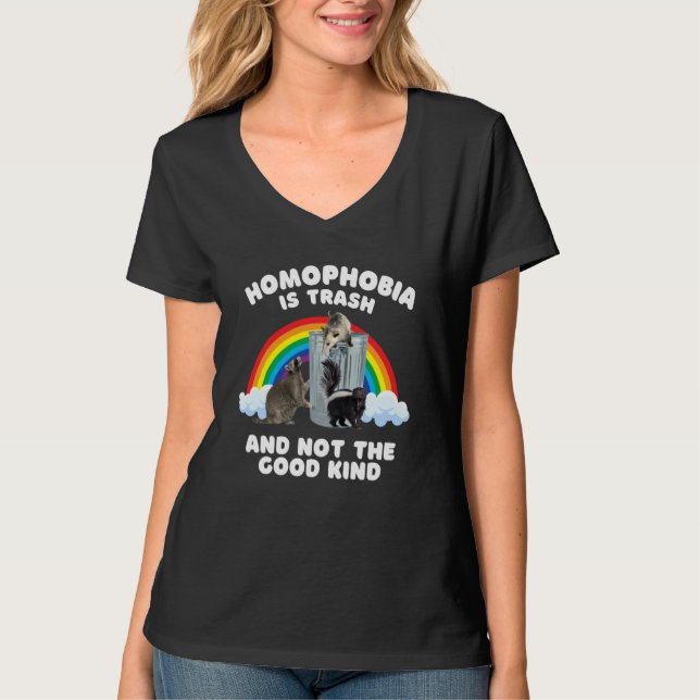 Camiseta Homophobia Is Trash LGBTQ Raccoon Skunk Possum Pri (Anverso)