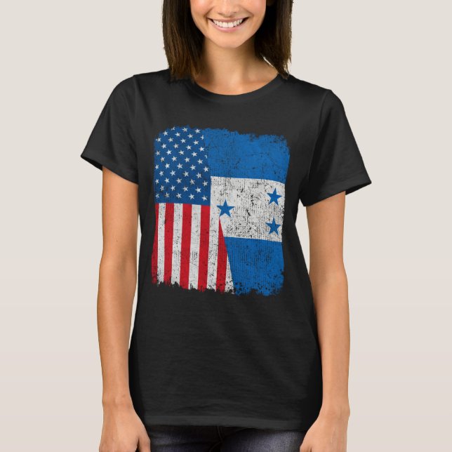 Camiseta Honduran American Flag Half USA Honduras Root Prou (Anverso)
