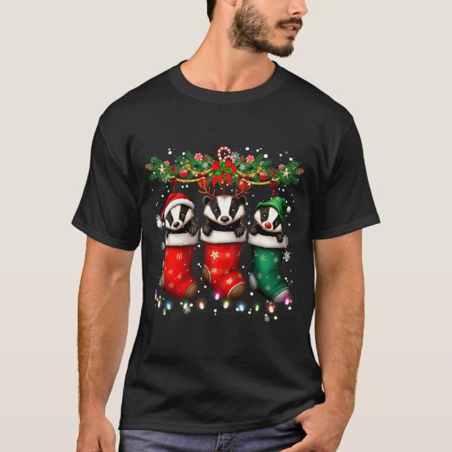 Camiseta Honey Badger In Christmas Socks Lights Honey Badge (Anverso)