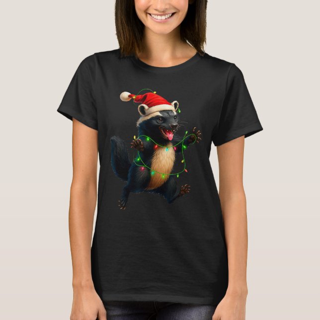 Camiseta Honey Badger Tree Xmas Lights Santa Honey Badger C (Anverso)