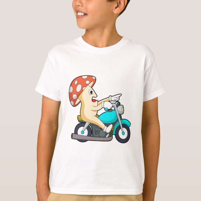 Camiseta Hongo como motociclista con motocicleta (Anverso)