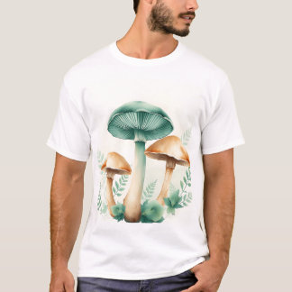 Camiseta Hongos acuarelas con helechos