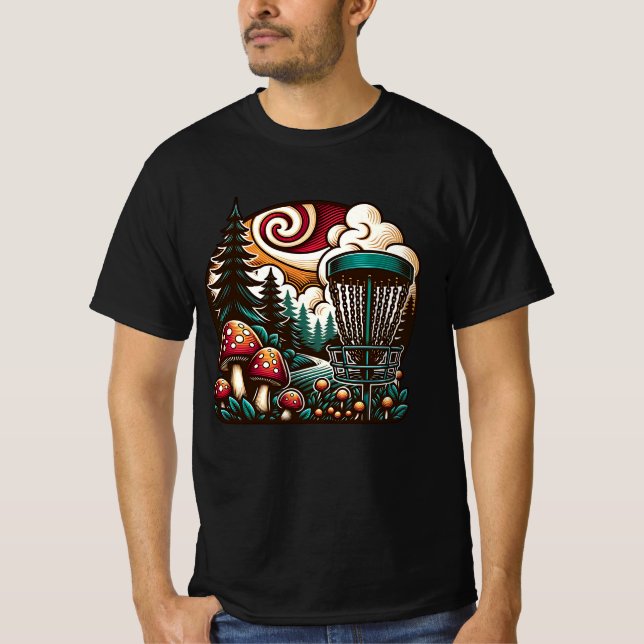 Camiseta Hongos Pop Art y campo de Disc Golf Arte Ai (Anverso)