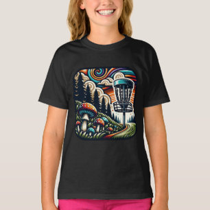 Camiseta Hongos Vintage y Arte de IA de Campo de Disc Golf