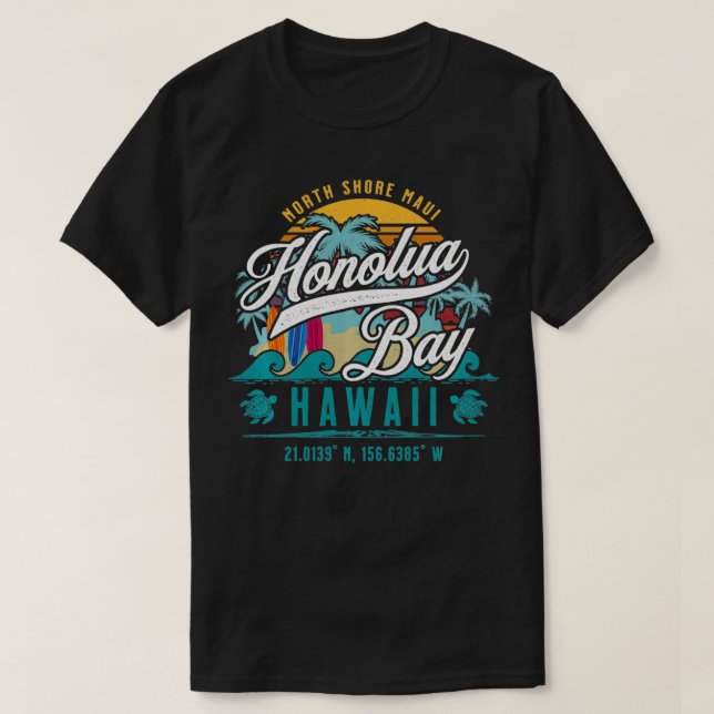 Camiseta Honolua Bay North Shore Maui Hawaii Retro Sun Surf (Diseño del anverso)