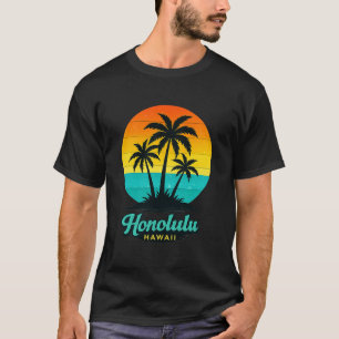 Camiseta Honolulu Hawái Atardecer Retro Playa de Palmeras V