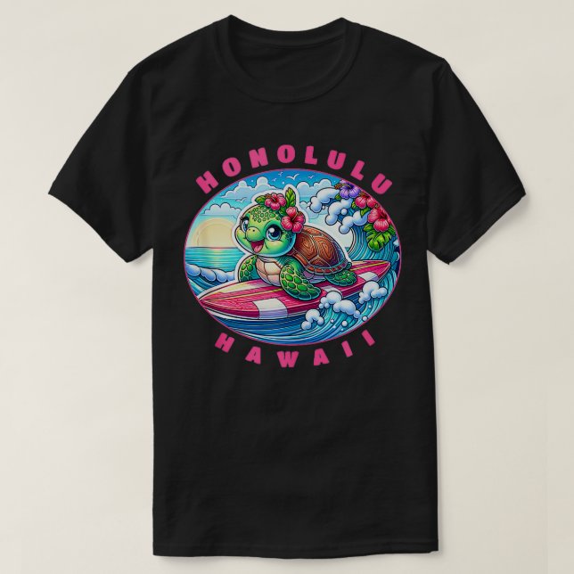 Camiseta Honolulu Hawaii Chicas cuelgan a la tortuga marina (Diseño del anverso)