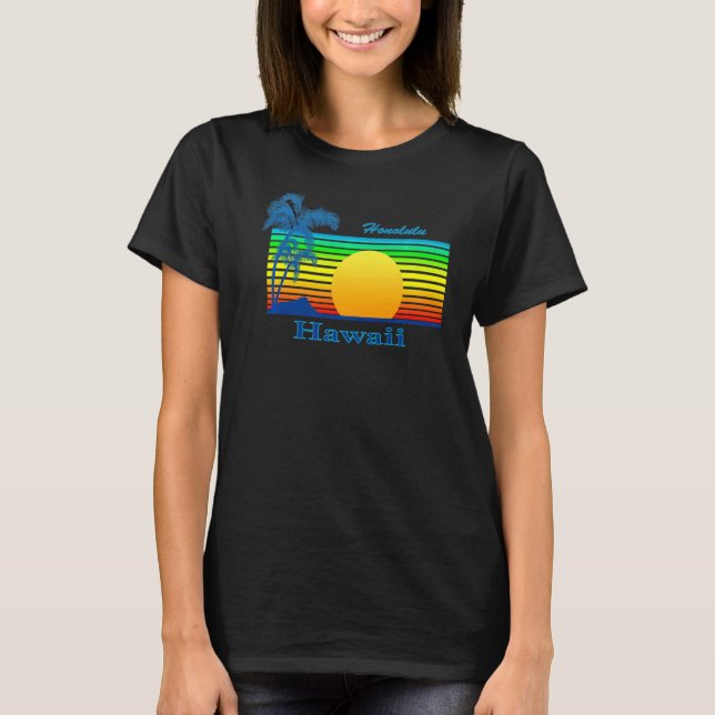Camiseta Honolulu Hawaii Retro Tropical Beach Sunset (Anverso)