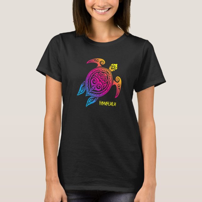 Camiseta Honolulu Hawaii Sunset Sea Turtle Beach Vacaciones (Anverso)
