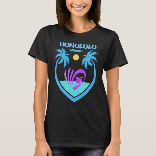 Camiseta Honolulu Hawaii Surf Oahu Beach Palms Aloha Souven (Anverso)
