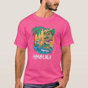 Camiseta Honolulu Hawaii Surfing Tiki Beach Vacantes Hombre