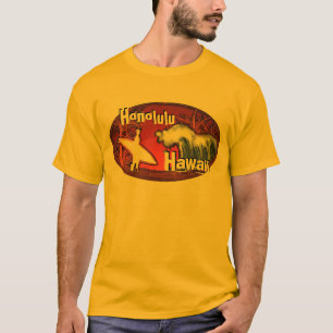 Camiseta Honolulu Hawaii surfista de oro olas de arte tee