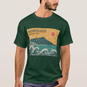Camiseta Honolulu Oahu Diamond Head Retro Estilo MidCentury
