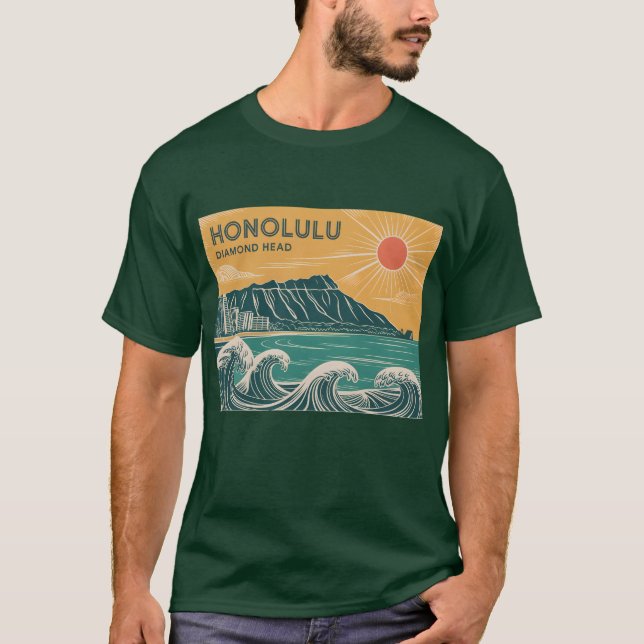 Camiseta Honolulu Oahu Diamond Head Retro Estilo MidCentury (Anverso)