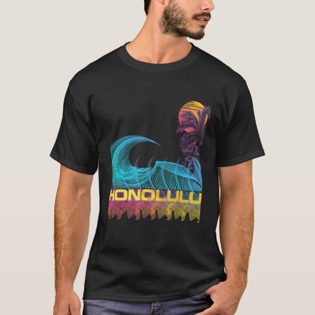Camiseta Honolulu Retro 80 Estilo Vaporwave Surf (Anverso)