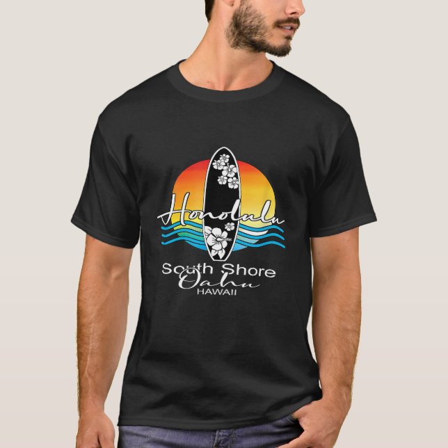 Camiseta Honolulu South Shore Oahu Hawaii Surfer Souvenir (Anverso)