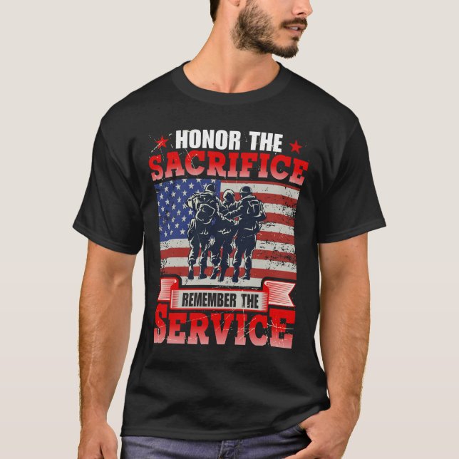 Camiseta Honor El Sacrificio Veterano Recuerde El Servicio (Anverso)