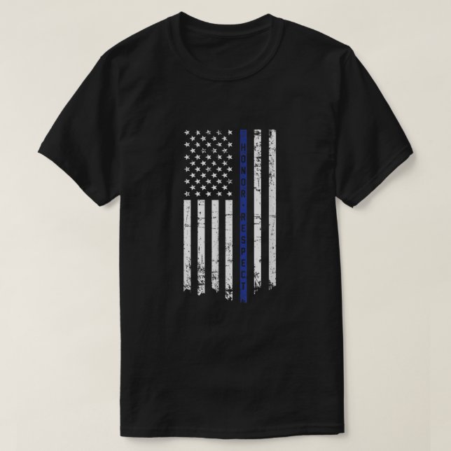 Camiseta Honor Respeto Oficial de Policía Bandera Delgada D (Diseño del anverso)