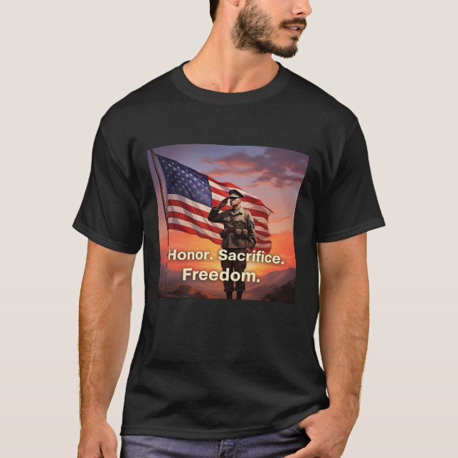 Camiseta "Honor. Sacrificar. Libertad". Bandera de soldados (Anverso)