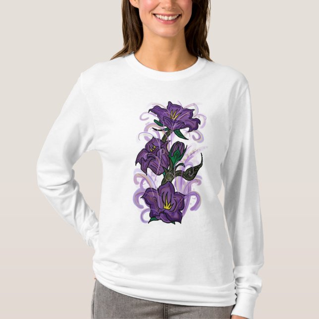 Camiseta Hoodis de flores moradas (Anverso)