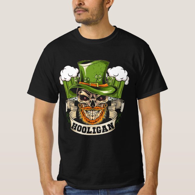 Camiseta Hooligan Skull Beer Irish Saint Paddys Patty_s Day (Anverso)