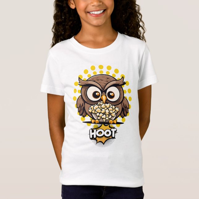 Camiseta ¡Hoot! Lechuza irritable comiendo palomitas de maí (Anverso)