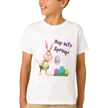 Hop en el conejo de Pascua de primavera y huevos c